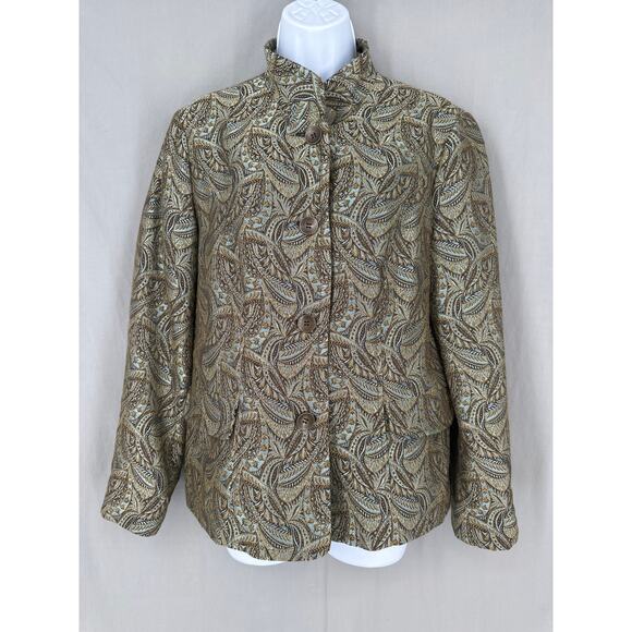Chico's Jackets & Blazers - 90s Vintage Jacket Womens Medium Brown Paisley Blue Jacquard Tapestry Gold Boho